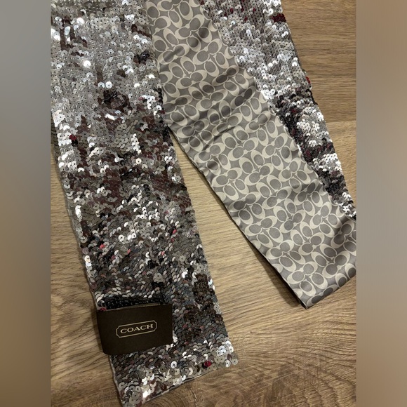 RARE✨ COACH Silk sequin reversible logo Brand bowtie purse scarf tie - Picture 1 of 5